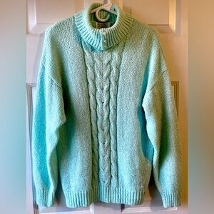 Sterling Harris Mint Green Cabled Front Turtleneck Acrylic Knit Sweater Medium